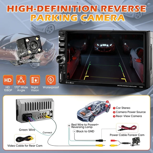 Alt view image 5 of 5 - RDFEBC Double Din Car Stereo Wireless CarPlay Android Auto 7" HD Touch