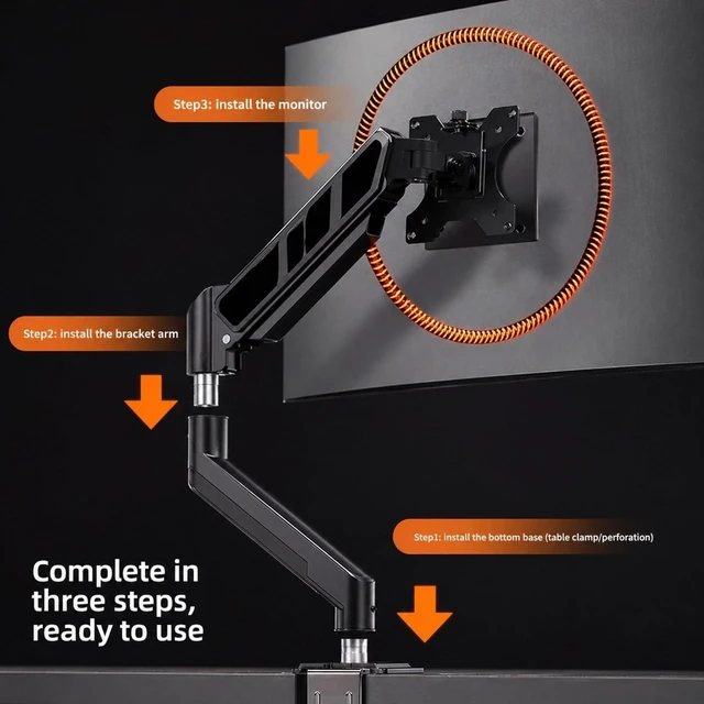 Alt view image 3 of 5 - Single Monitor Arm Desk Mount for 17-32 Inch Screens, Adjustable Monitor Stand with VESA 75x75 and 100x100, Tilt Swivel 360 Rotation, 2-9 kg Capacity, Black