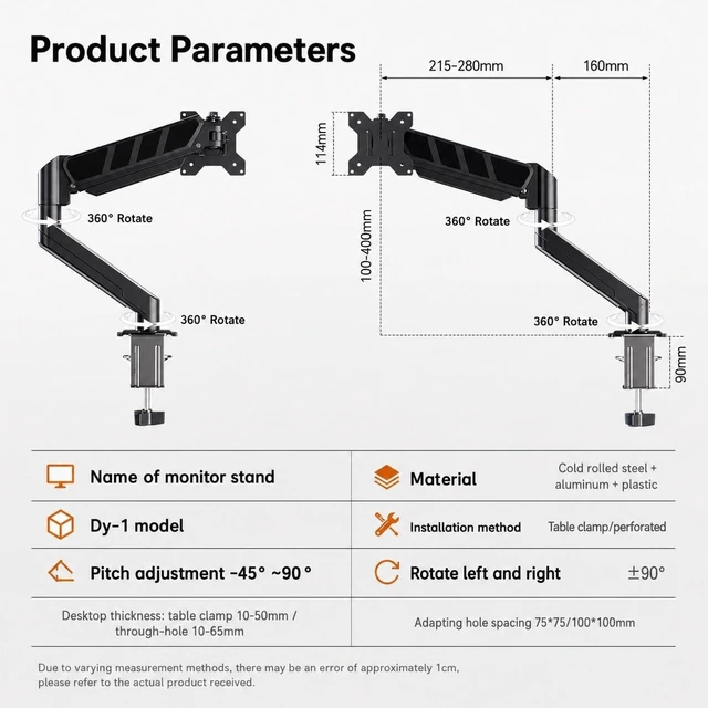 Alt view image 4 of 5 - Single Monitor Arm Desk Mount for 17-32 Inch Screens, Adjustable Monitor Stand with VESA 75x75 and 100x100, Tilt Swivel 360 Rotation, 2-9 kg Capacity, Black