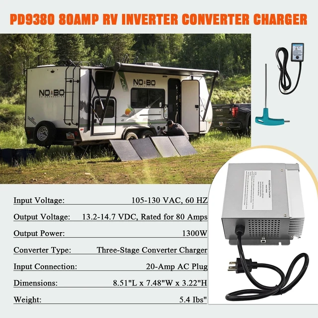 Alt view image 2 of 5 - PD9380 RV Converter Charger 80 Amp 1300W, 120V AC to 12V DC Power Converter with Charge Wizard, Compatible with 9300 Series RV Battery Charger, Supports AGM Lithium LiFePO4 & Lead Acid Batteries