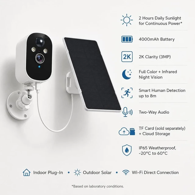 Alt view image 2 of 5 - XVIM 2K Solar Security Camera Outdoor Wireless, PIR Detection & 2-Way Audio