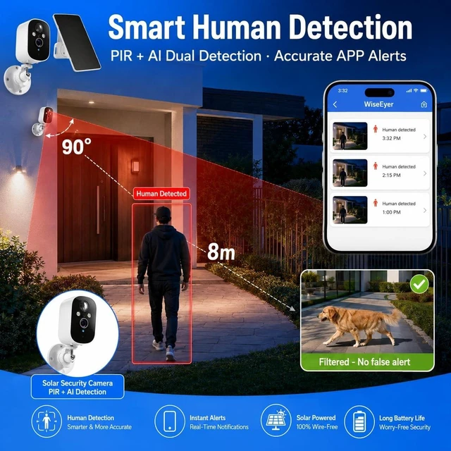 Alt view image 5 of 5 - XVIM 2K Solar Security Camera Outdoor Wireless, PIR Detection & 2-Way Audio