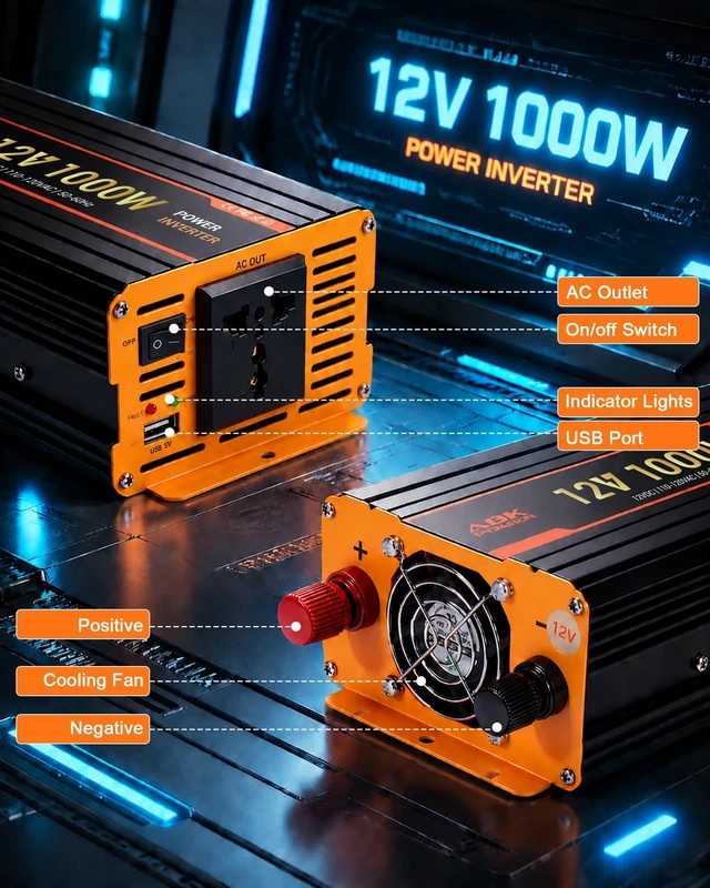 Alt view image 2 of 5 - 1000W Car Power Inverter, 12V DC to 110V/120V AC for Vehicles with USB Port