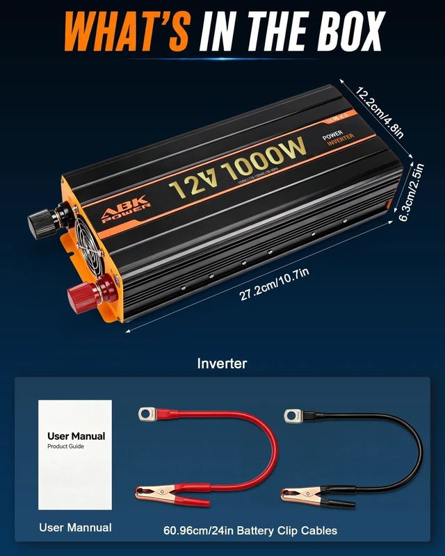 Alt view image 5 of 5 - 1000W Car Power Inverter, 12V DC to 110V/120V AC for Vehicles with USB Port