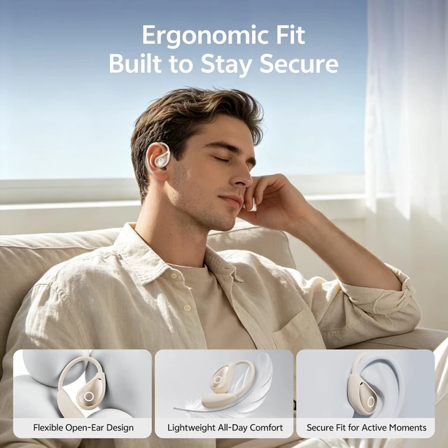 Alt view image 2 of 5 - HJSlucky 2026 Open Ear Earbuds, 70H Playtime, 14.2mm Dynamic Drivers, IPX6