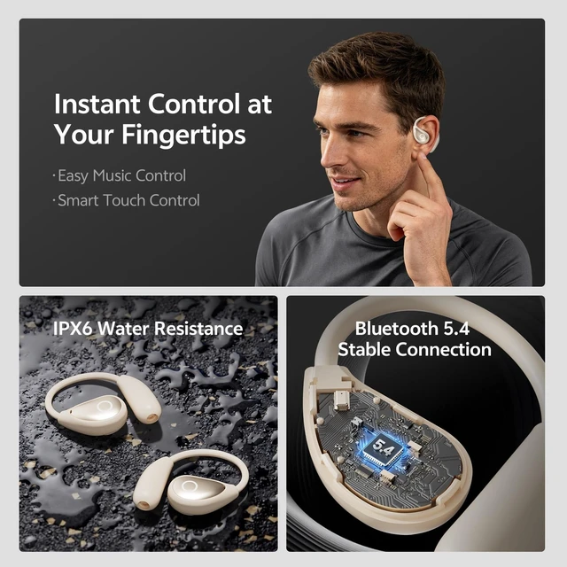 Alt view image 4 of 5 - HJSlucky 2026 Open Ear Earbuds, 70H Playtime, 14.2mm Dynamic Drivers, IPX6