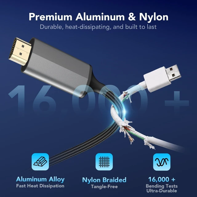 Alt view image 4 of 5 - AINBREC Lightning to HDMI Cable Adapter for iPhone to TV/Projector/Monitor Plug & Play 1080P@60Hz HD Screen Mirroring, Portable HDMI Extender 13.3ft/4m Compatible with iPhone 14/13/12/11/XS/XR/8+/SE