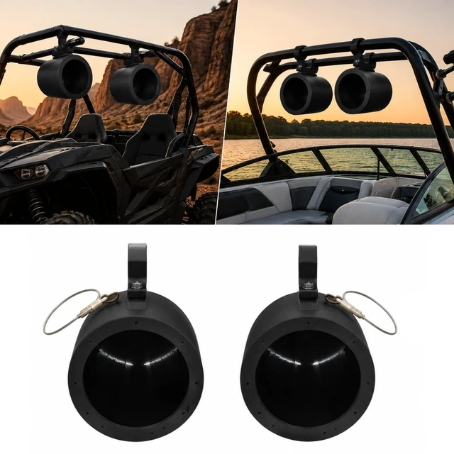 Main image of OceanRock 6.5" Wakeboard Tower Speaker Pod Enclosures ^^ Glossy Black 3D Printed PETG ^^ Compatible with Kicker DS18 Rockford Fosgate ^^ Marine Boat ATV UTV Jeep Roll Bar 1"2" ^^ Pair