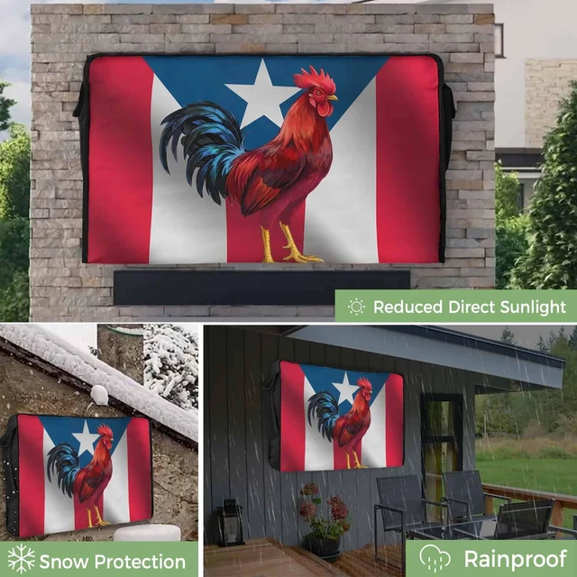 Alt view image 3 of 5 - VANDARRINS Puerto Rico Flag Waterproof Outdoor TV Cover, Chicken Animal Red Strip Pentagram Outside Weatherproof TV Enclosures for 30 to 32 Inch LCD Television Shield Flat Screen Protectors