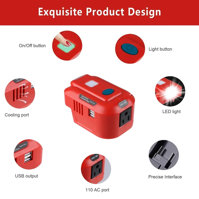 Alt view image 2 of 5 - Power Inverter for Craftsman 20V Battery,for Craftsman 150W Portable Power Supply Inverter,DC 20V to AC 120V Power Inverter for Craftsman w/AC Outlet & LED Light (No Battery)