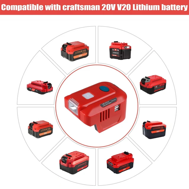 Alt view image 3 of 5 - Power Inverter for Craftsman 20V Battery,for Craftsman 150W Portable Power Supply Inverter,DC 20V to AC 120V Power Inverter for Craftsman w/AC Outlet & LED Light (No Battery)