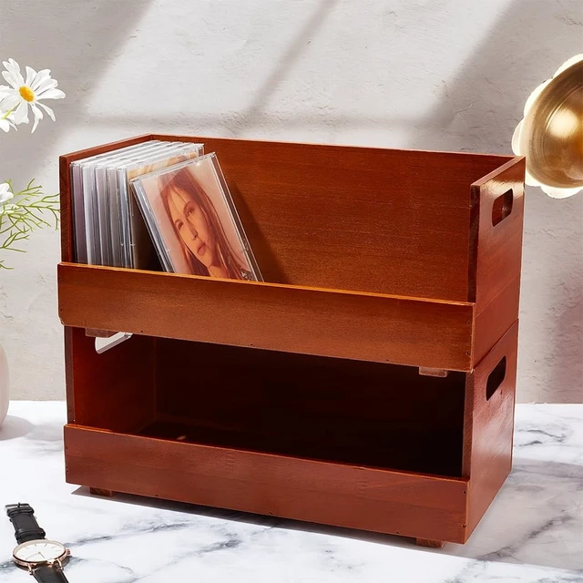 Alt view image 4 of 5 - ORIGACH 2 Set Wooden CD Storage Box Holder, Store up to 32 PCS CDs
