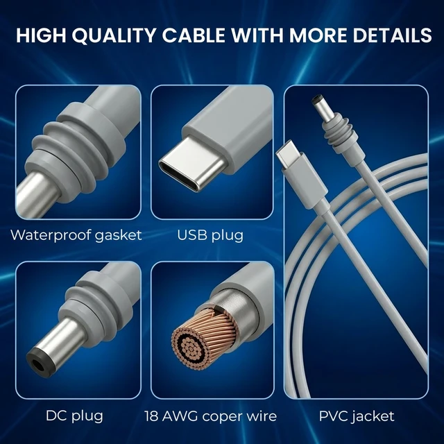 Alt view image 4 of 5 - Starlink Mini USB C Cable 3M/10FT, USB-C to DC Power Cable for Starlink Mini, 100W PD Type-C to DC5521 Power Cord, 18AWG Waterproof Cable for Power Bank, Car Charger, RV Camping