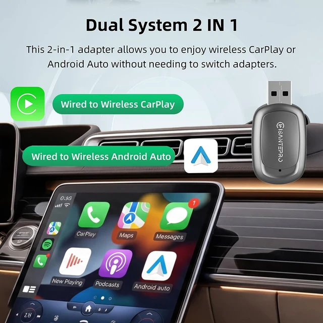 Alt view image 2 of 5 - Isantepro 2-in-1 Wireless CarPlay Adapter & Android Auto for Apple iPhone, 2026 Upgrade Mini Bluetooth Dongle Convert Wired to Wireless, Plug & Play, USB A & Type C for 2016+ Cars, iOS 1