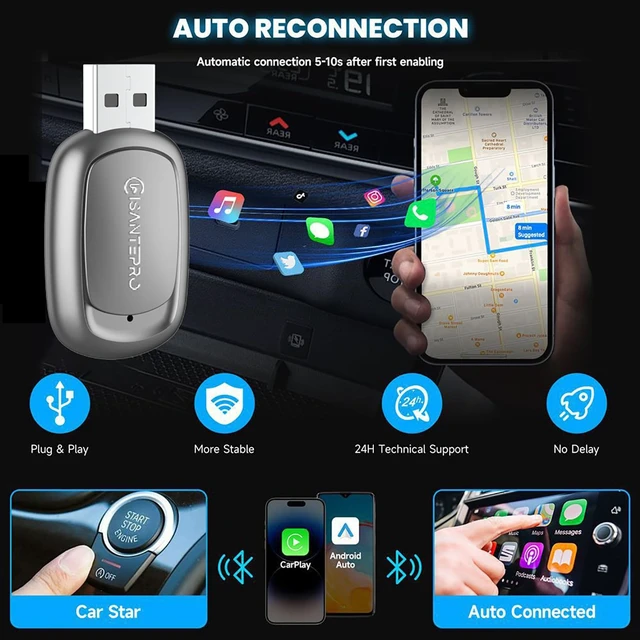 Alt view image 4 of 5 - Isantepro 2-in-1 Wireless CarPlay Adapter & Android Auto for Apple iPhone, 2026 Upgrade Mini Bluetooth Dongle Convert Wired to Wireless, Plug & Play, USB A & Type C for 2016+ Cars, iOS 1