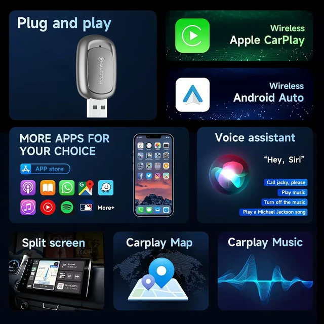 Alt view image 5 of 5 - Isantepro 2-in-1 Wireless CarPlay Adapter & Android Auto for Apple iPhone, 2026 Upgrade Mini Bluetooth Dongle Convert Wired to Wireless, Plug & Play, USB A & Type C for 2016+ Cars, iOS 1
