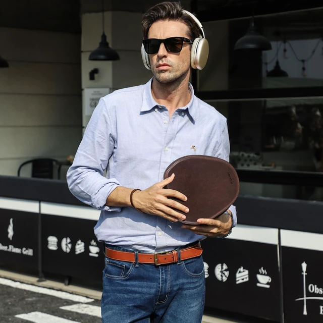 Alt view image 3 of 5 - Yeedonzo Leather Genuine Airpods Max Case, Headphone Storage, Handy Wrist