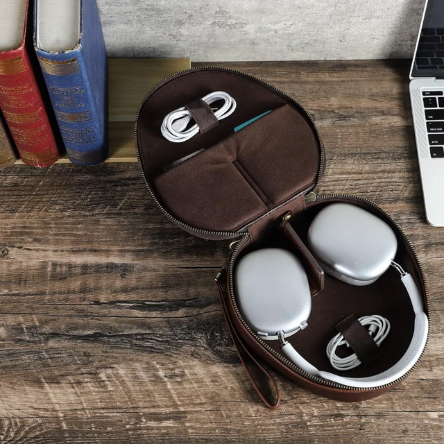 Alt view image 5 of 5 - Yeedonzo Leather Genuine Airpods Max Case, Headphone Storage, Handy Wrist