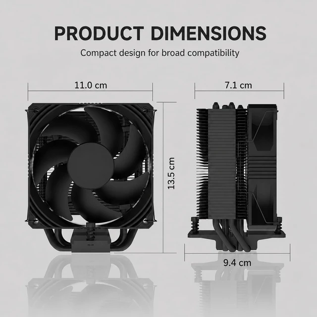 Alt view image 4 of 5 - ProArtist X400 Black CPU Air Cooler,110mm High Performance PWM Fan, 4 Copper Heat Pipes, PC Cooler with AGHP Technology, Low Noise & Easy Installation for AMD AM5 & Intel LGA 1851/1700 (X400 Pro