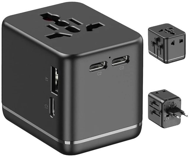 Main image of JMFONE Universal Travel Adapter, 3 USB-C 1 USB-A, Dual AC Outlets Max 2500W