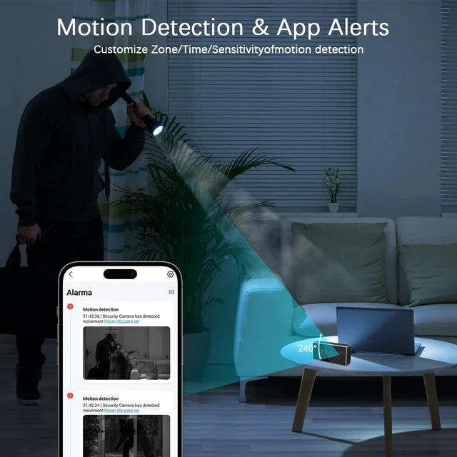 Alt view image 4 of 5 - kelucimy Indoor Security Camera with Clock,HD1080P,Motion Detection,Wireless WiFi,Night Vision,160 Wide-Angle View,Phone App,24/7 Surveillance for Home,Baby/Elder(2.4G and 5G)