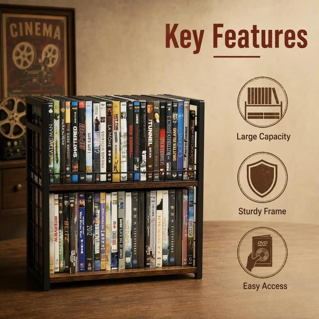 Alt view image 3 of 5 - Salajory 2-Tier DVD Storage Rack, Holds 48 Discs for Media Storage