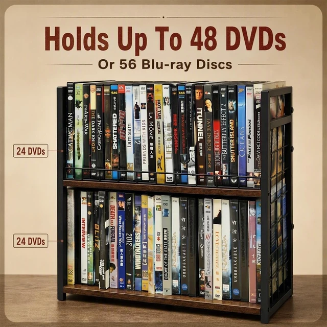 Alt view image 2 of 5 - Salajory 2-Tier DVD Storage Rack, Holds 48 Discs for Media Storage