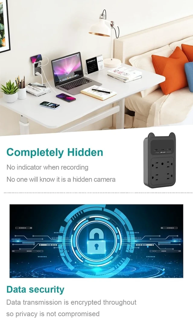 Alt view image 4 of 5 - 2026 4K HD Wall Outlet Hidden Camera, Wireless Indoor Security Nanny Cam