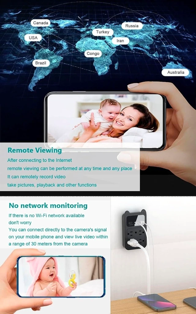 Alt view image 5 of 5 - 2026 4K HD Wall Outlet Hidden Camera, Wireless Indoor Security Nanny Cam