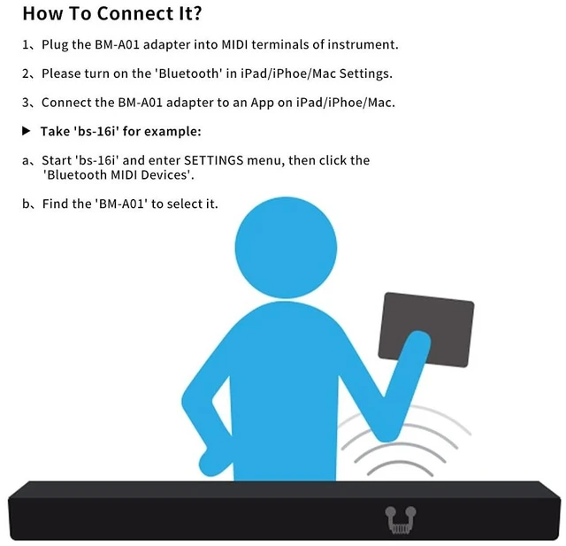 Alt view image 2 of 3 - HXW Wireless Midi Bluetooth Adapter for Digital Instrument Connecting with iOS Device