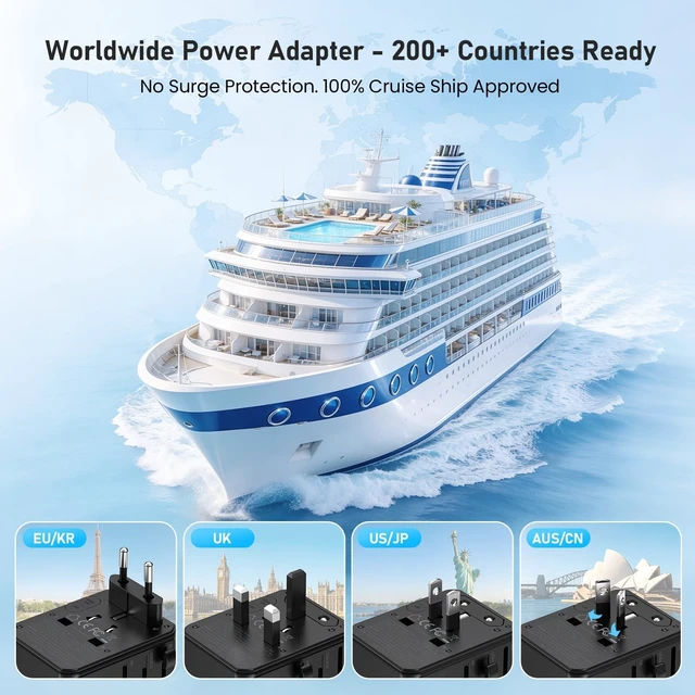 Alt view image 2 of 5 - HHETP Universal Travel Adapter, 8-in-1, 45W GaN International Power Adapter