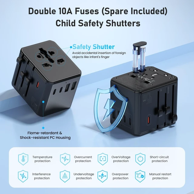 Alt view image 5 of 5 - HHETP Universal Travel Adapter, 8-in-1, 45W GaN International Power Adapter