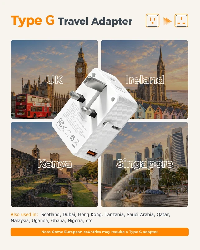 Alt view image 2 of 5 - TESSAN UK Adapters for Travel, Foldable Type G US to UK Plug Adaptor