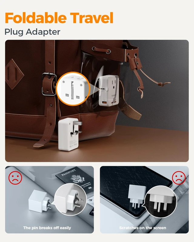 Alt view image 4 of 5 - TESSAN UK Adapters for Travel, Foldable Type G US to UK Plug Adaptor