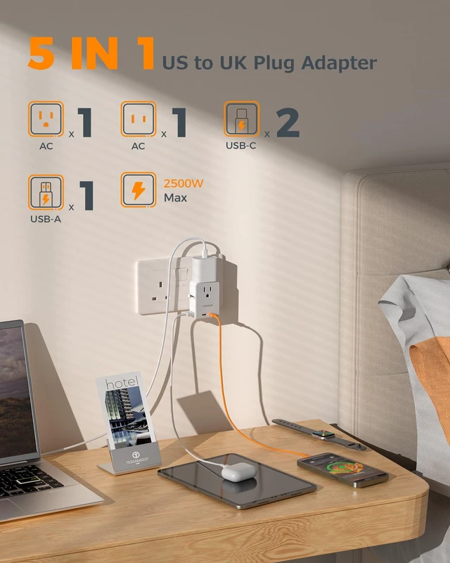 Alt view image 3 of 5 - TESSAN UK Adapters for Travel, Foldable Type G US to UK Plug Adaptor