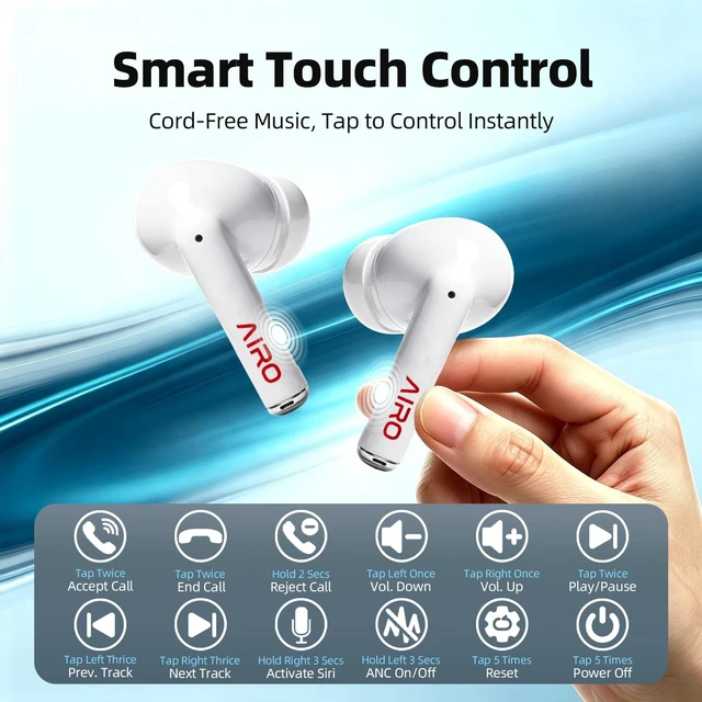 Alt view image 3 of 5 - AIRO Duo Wireless Earbuds with LED Display, ANC Noise Cancellation,Big Bass