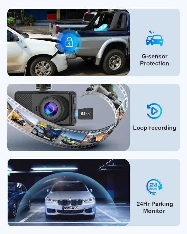 Alt view image 5 of 5 - ASYHAM 2.5K+1080P Dash Cam Front and Rear with 2 Display and 64GB Card