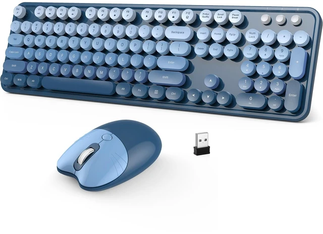 Main image of MOFII Retro Round Wireless Keyboard and Mouse Combo, Full Size 2.4G Lag-Free Plug & Play, Long Battery Life Optical Mouse, Compatible with Laptop Desktop PC- Blue Gradient