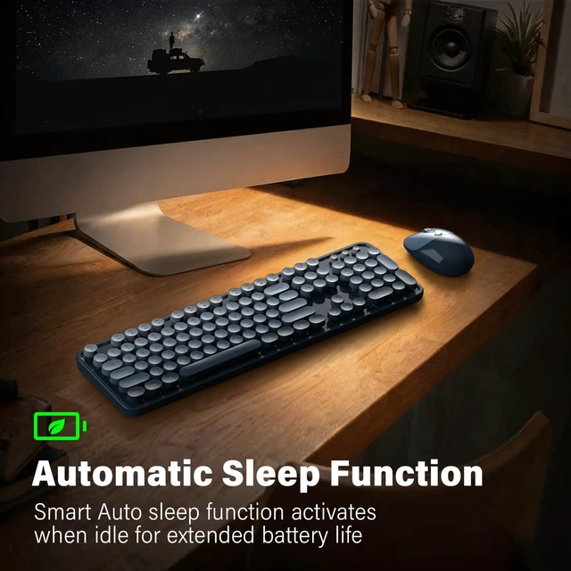 Alt view image 5 of 5 - MOFII Retro Round Wireless Keyboard and Mouse Combo, Full Size 2.4G Lag-Free Plug & Play, Long Battery Life Optical Mouse, Compatible with Laptop Desktop PC- Blue Gradient