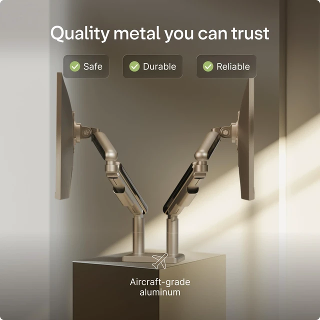 Alt view image 4 of 5 - Desktronic Dual Monitor Arm PowerSpring Technology for 2 Monitors, Up to 34" & 17.6 lbs Each, 360 Rotation, VESA 75/100 Compatible, Ergonomic Design for Home Office & Gaming Setup