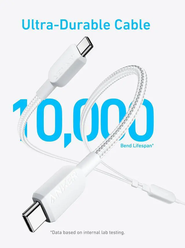 Alt view image 5 of 5 - Anker Cable,6FT 2-in-1 USB C to USB C Cable 140W Max,Fast Charging for iPhone 16/16 Pro Max/15 Series,MacBook Air/Pro,and More(Braided,White)