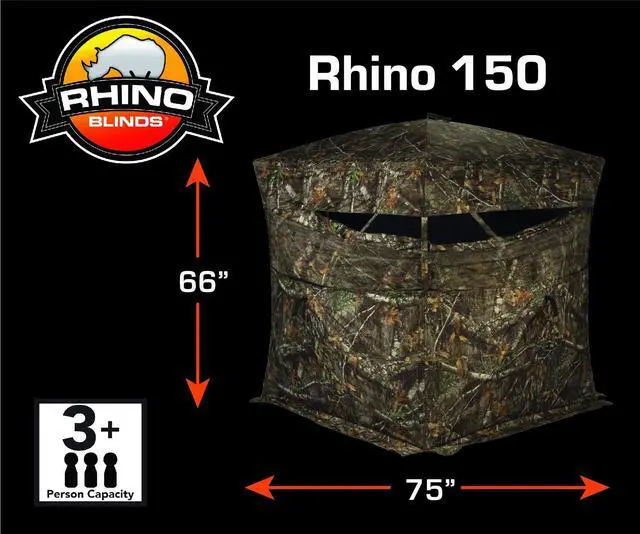 Alt view image 9 of 14 - Rhino Blinds R150 Durable 3 Person Outside Game Hunting Ground Blind, Mossy Oak