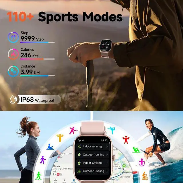 Alt view image 4 of 6 - 1.95" Smart Watch for Women & Men  Fitness Tracker w/ Call Function, Heart Rate/SpO2/Sleep Monitor, IP68 Waterproof, 100+ Sports Modes, Compatible with Android & iPhone (Pink)