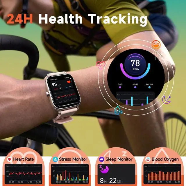 Alt view image 5 of 6 - 1.95" Smart Watch for Women & Men  Fitness Tracker w/ Call Function, Heart Rate/SpO2/Sleep Monitor, IP68 Waterproof, 100+ Sports Modes, Compatible with Android & iPhone (Pink)