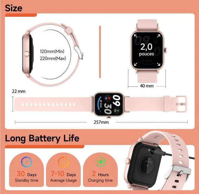 Alt view image 6 of 6 - 1.95" Smart Watch for Women & Men  Fitness Tracker w/ Call Function, Heart Rate/SpO2/Sleep Monitor, IP68 Waterproof, 100+ Sports Modes, Compatible with Android & iPhone (Pink)