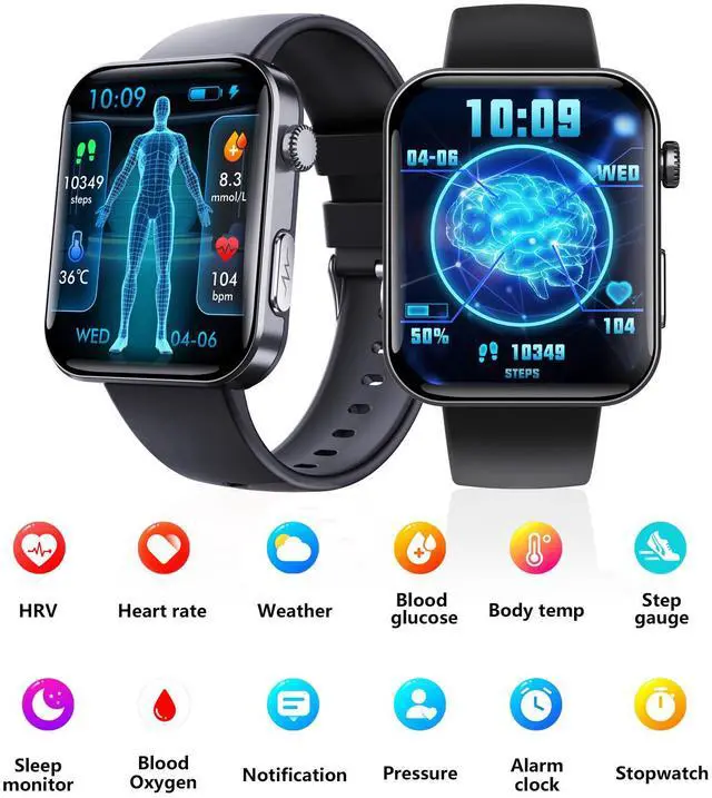 Alt view image 3 of 7 - Wise Time 2.10 Inch HD Health Smart Watch For Men | Accurate Heart Rate Blood Oxygen Blood Pressure Monitor | Sleep Tracker IP67 Waterproof Fitness Tracker Pedometer White silicone strap
