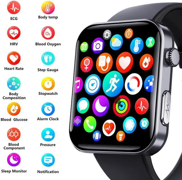 Alt view image 2 of 7 - Wise Time 2.10 Inch HD Health Smart Watch For Men | Accurate Heart Rate Blood Oxygen Blood Pressure Monitor | Sleep Tracker IP67 Waterproof Fitness Tracker Pedometer White silicone strap