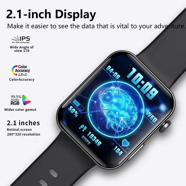 Alt view image 4 of 7 - Wise Time 2.10 Inch HD Health Smart Watch For Men | Accurate Heart Rate Blood Oxygen Blood Pressure Monitor | Sleep Tracker IP67 Waterproof Fitness Tracker Pedometer White silicone strap