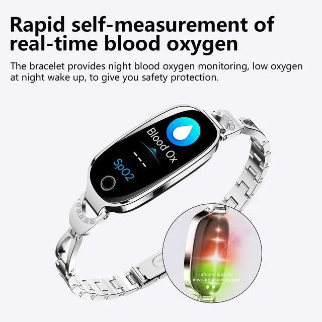 Alt view image 7 of 7 - Wise Time Elegant Smartwatch for Women  Fitness Tracker with Heart Rate & Sleep Monitor, Step Counter, Waterproof, Custom Watch Faces, Long Battery Life, Compatible with iPhone & Android Silver