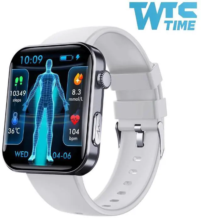 Main image of Wise Time 2.10 Inch HD Health Smart Watch For Men | Accurate Heart Rate Blood Oxygen Blood Pressure Monitor | Sleep Tracker IP67 Waterproof Fitness Tracker Pedometer White silicone strap